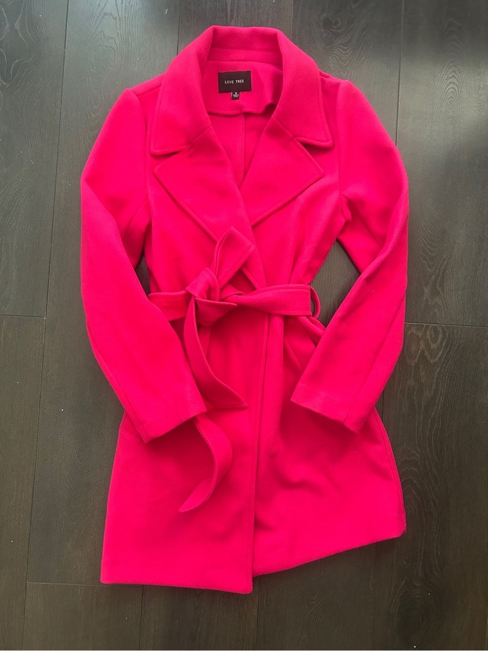 LOVE TREE Women's Hot Pink Wrap Coat Belted Pea Coat Size S